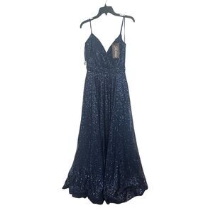 La Femme empire waist sequin formal gown in navy